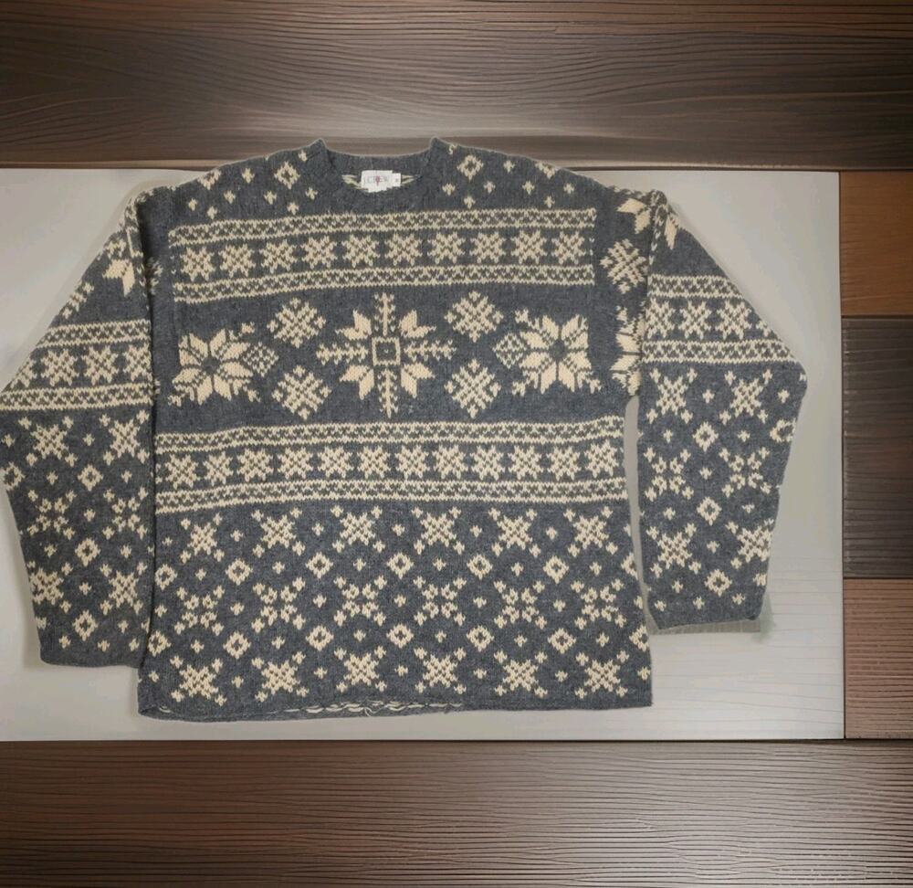 J Crew Oarsman Vintage 100% Wool Sweater Men’s M Fair Isle Blue Biege